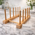 Premium Bamboo Wooden Plate Stand | Kitchen Dish Drying & Storage Rack