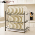 3-Tier Stainless Steel Dish Rack with Drip Tray – Heavy-Duty Plate Organizer for Kitchen Countertops